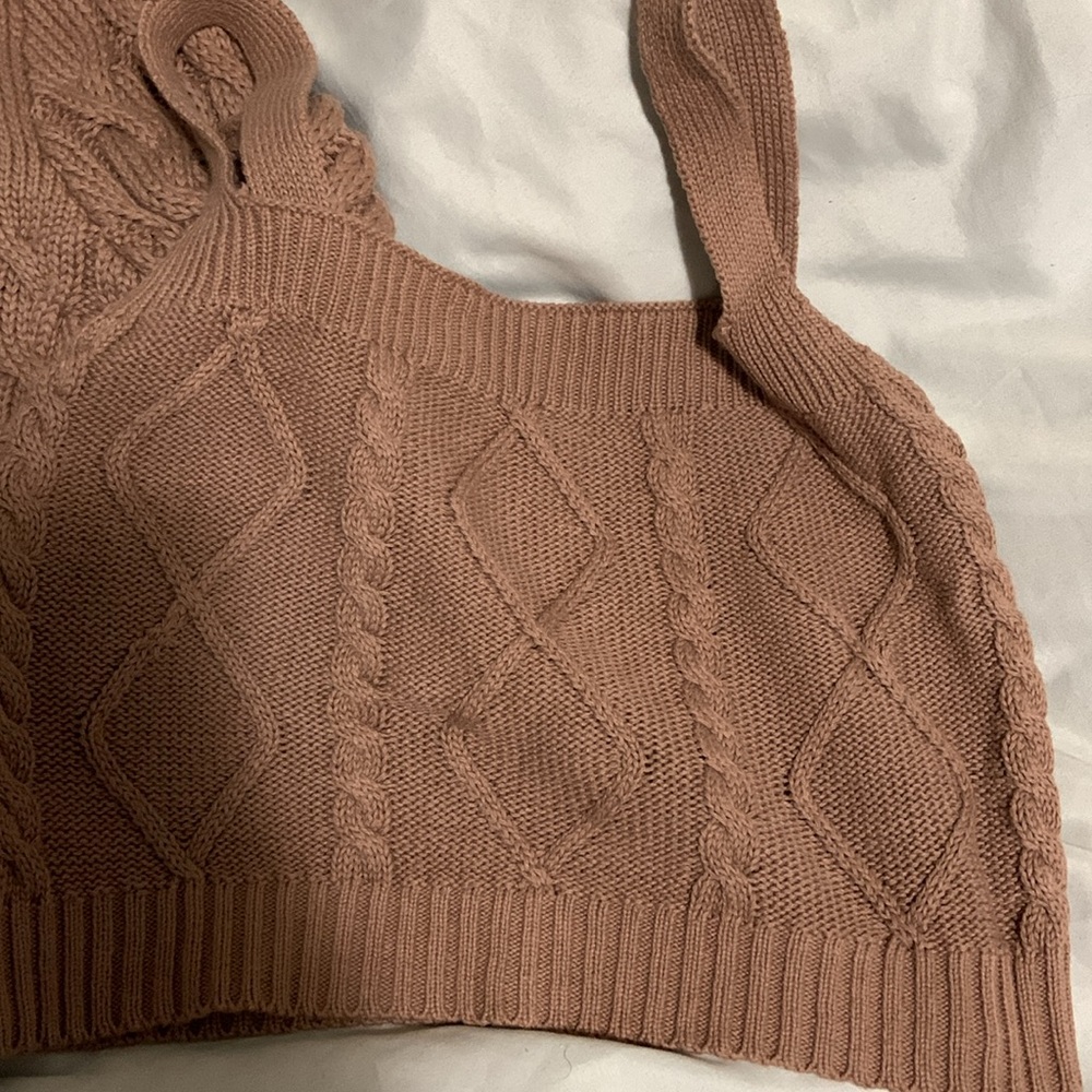 Ardene cable polo cardigan and ultra cropped cable tank top in  brown xs/s NWOT - Picture 4 of 8